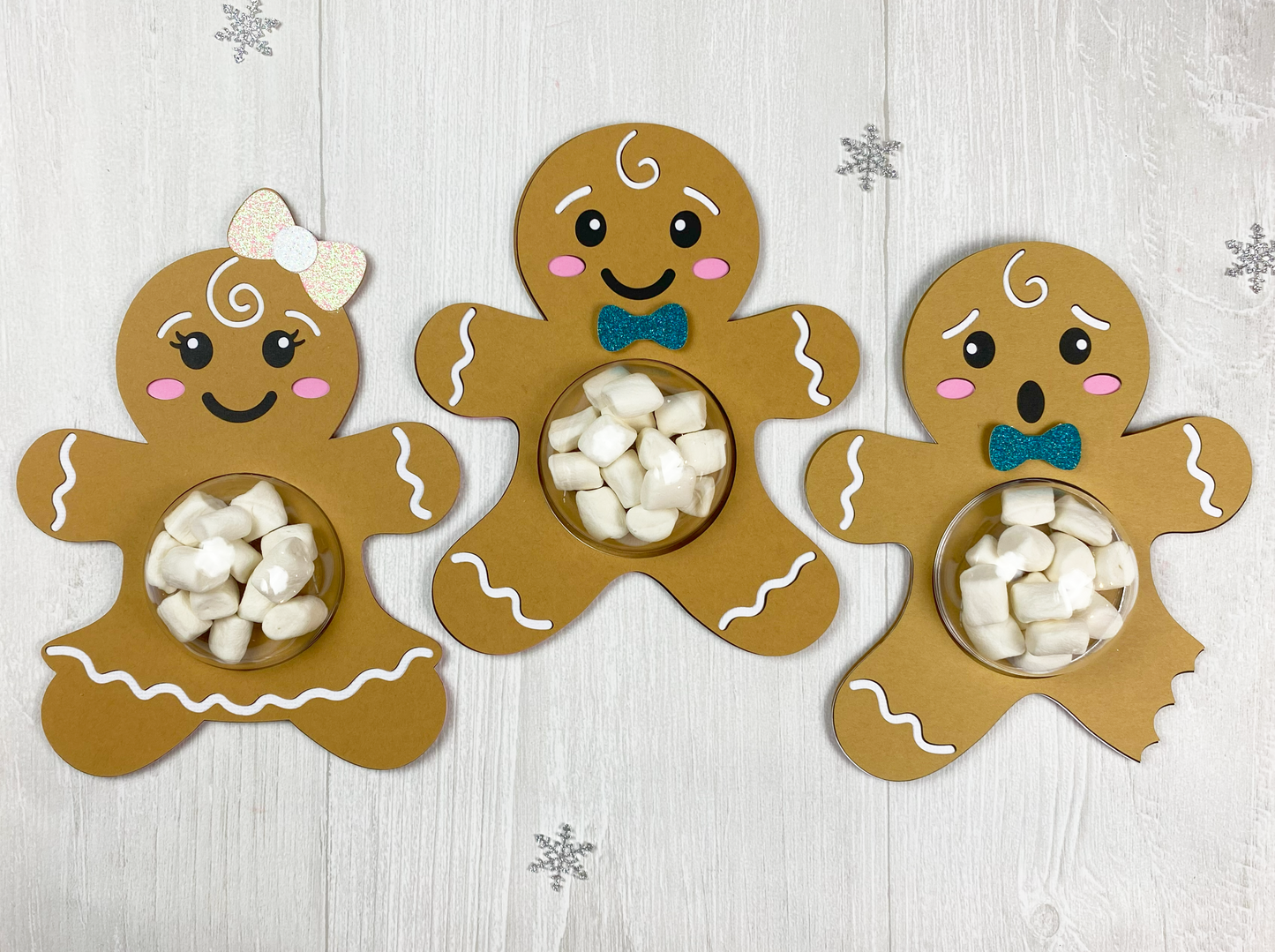 Gingerbread Man Trio, Gingerbread Boy, Gingerbread Girl Gingerbread with bitten leg. Dome Candy Holders to make on your Cricut or Silhouette.