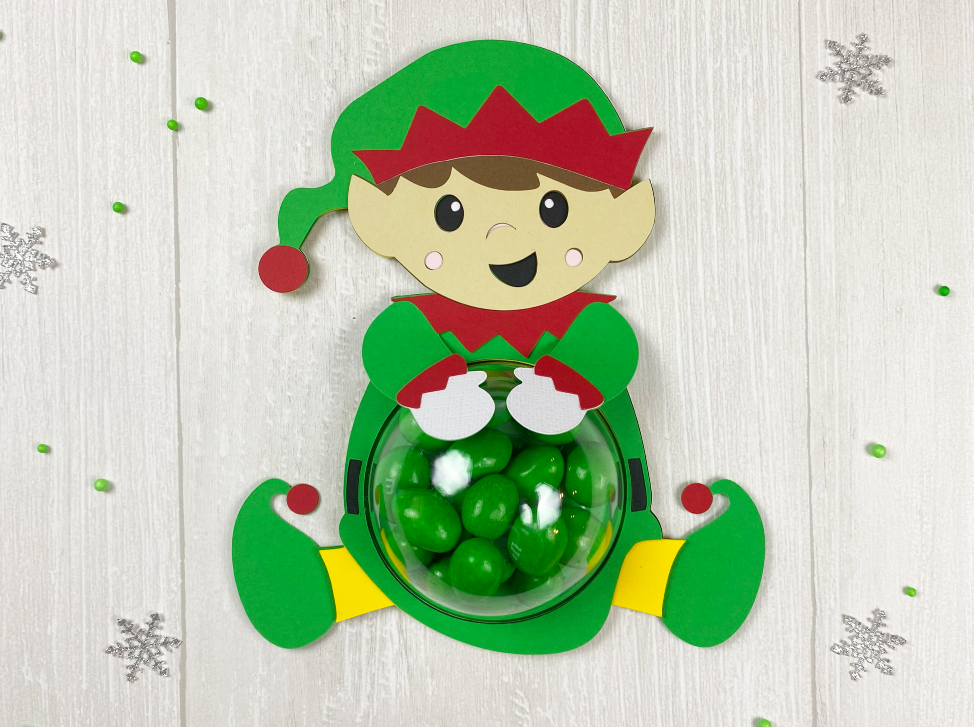 Elf dome candy holder. DIY template for your Cricut of Silhouette. Perfect stocking stuffer, Holiday party favor.