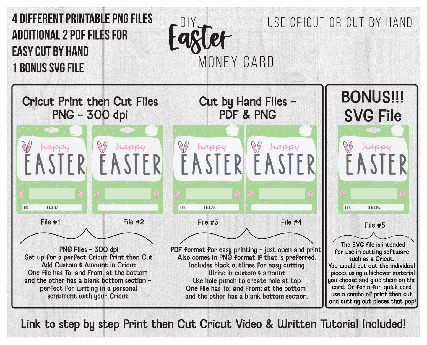 Printable Happy Easter Bunny Ears Lip Balm Money Card Template