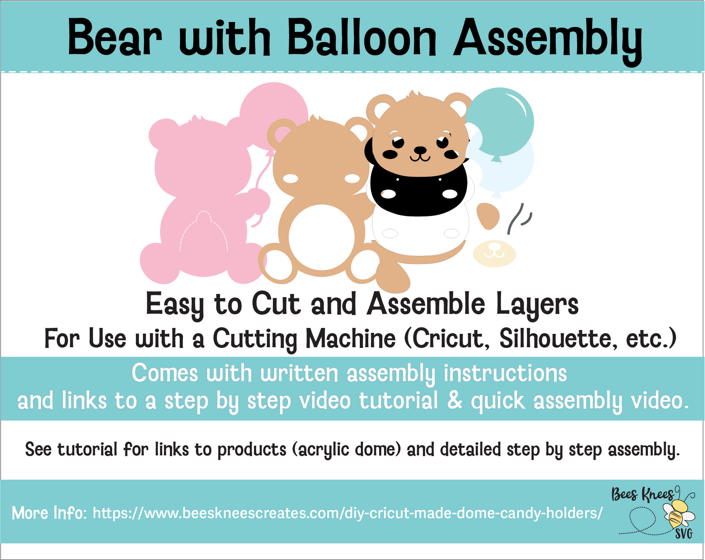 Bear with Balloon Candy Holder SVG Template Cut File
