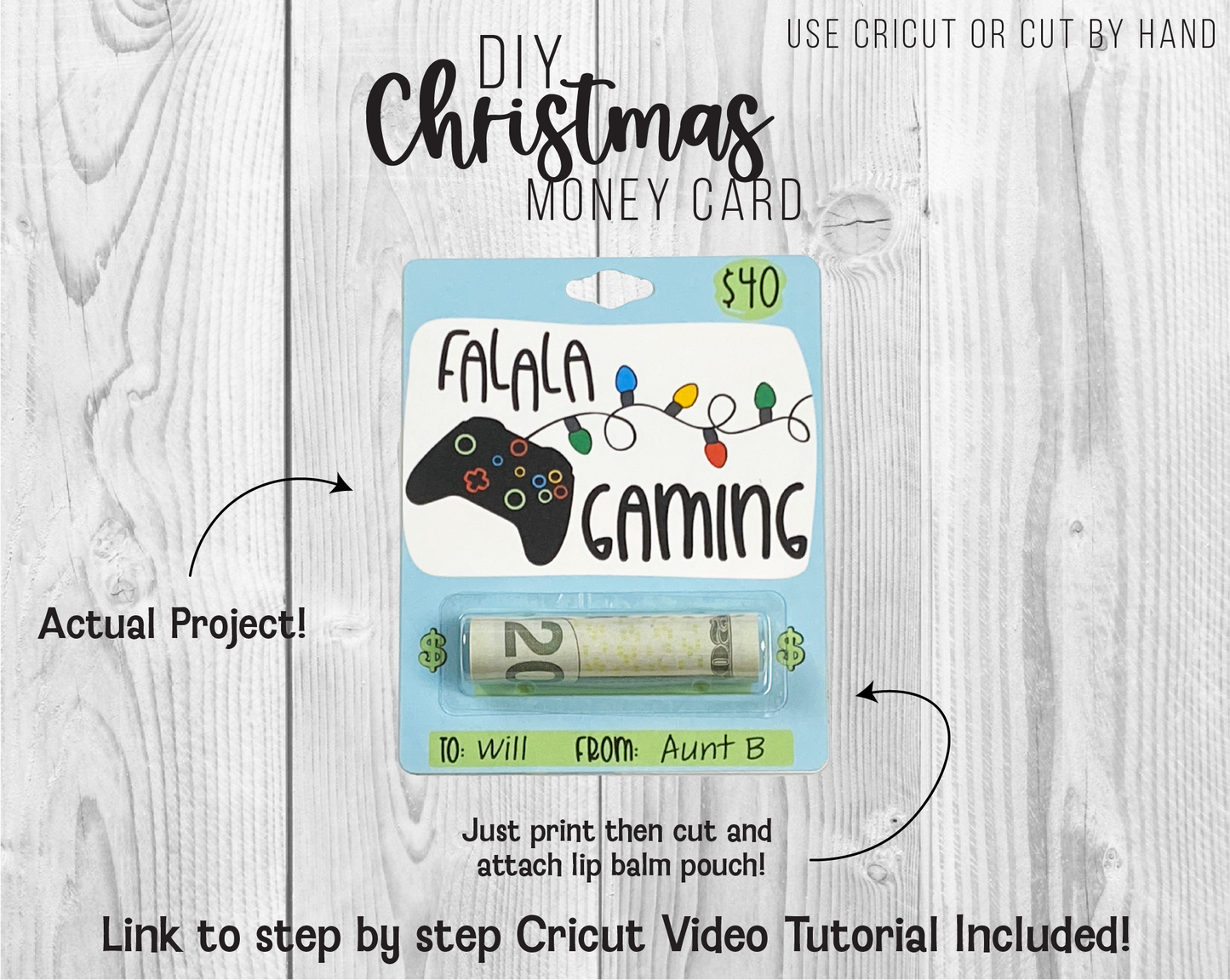 Printable Christmas Video Gamer Lip Balm Money Card Template