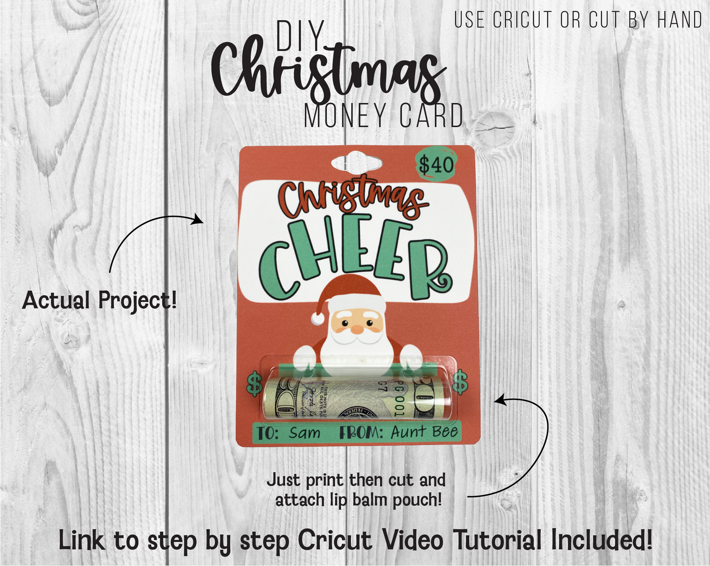 Printable Christmas Peaking Santa Lip Balm Money Card Template