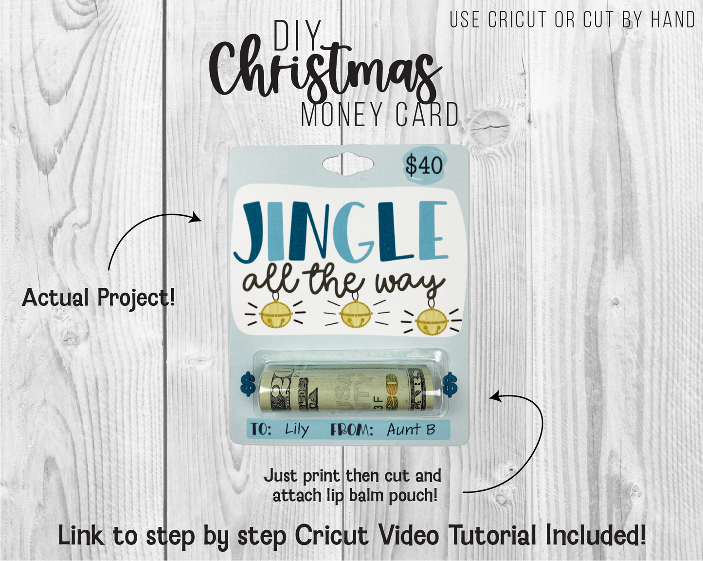 Printable Christmas Jingle Bells Lip Balm Money Card Template