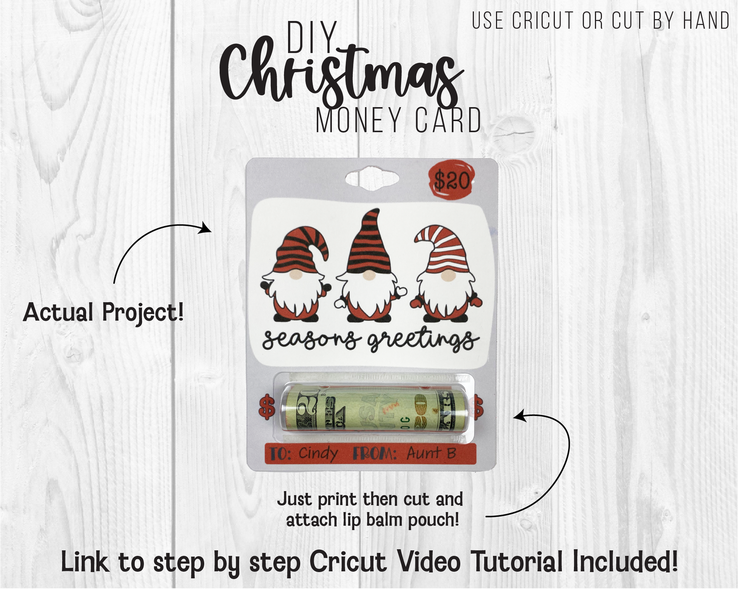 Printable Christmas  Gnomes Lip Balm Money Card Template