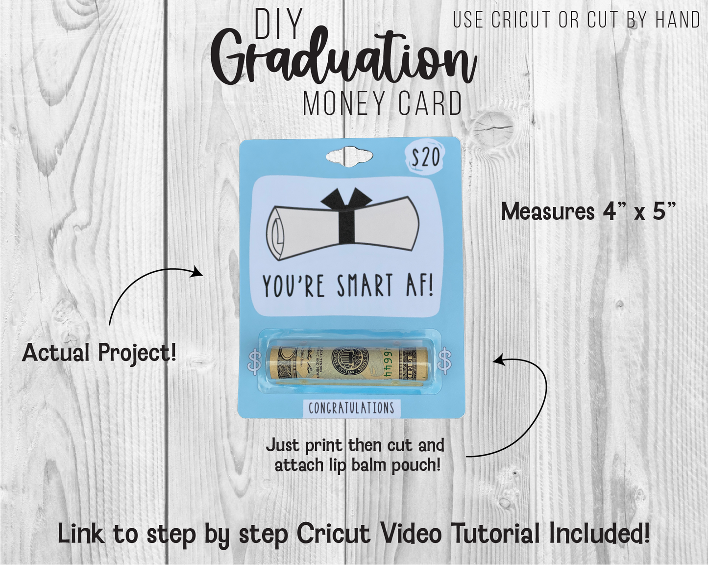 Printable Funny Graduation Smart AF Lip Balm Money Card Template