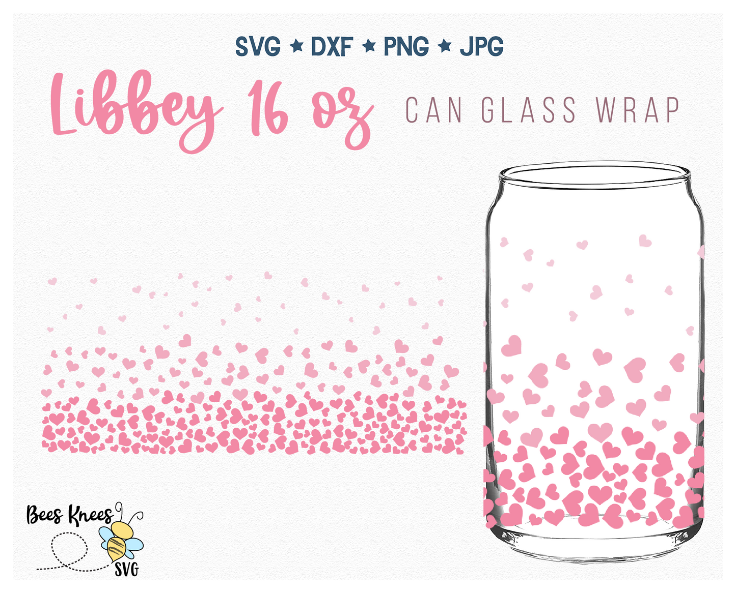 Floating Hearts Libbey 16 oz Glass Wrap Template Svg