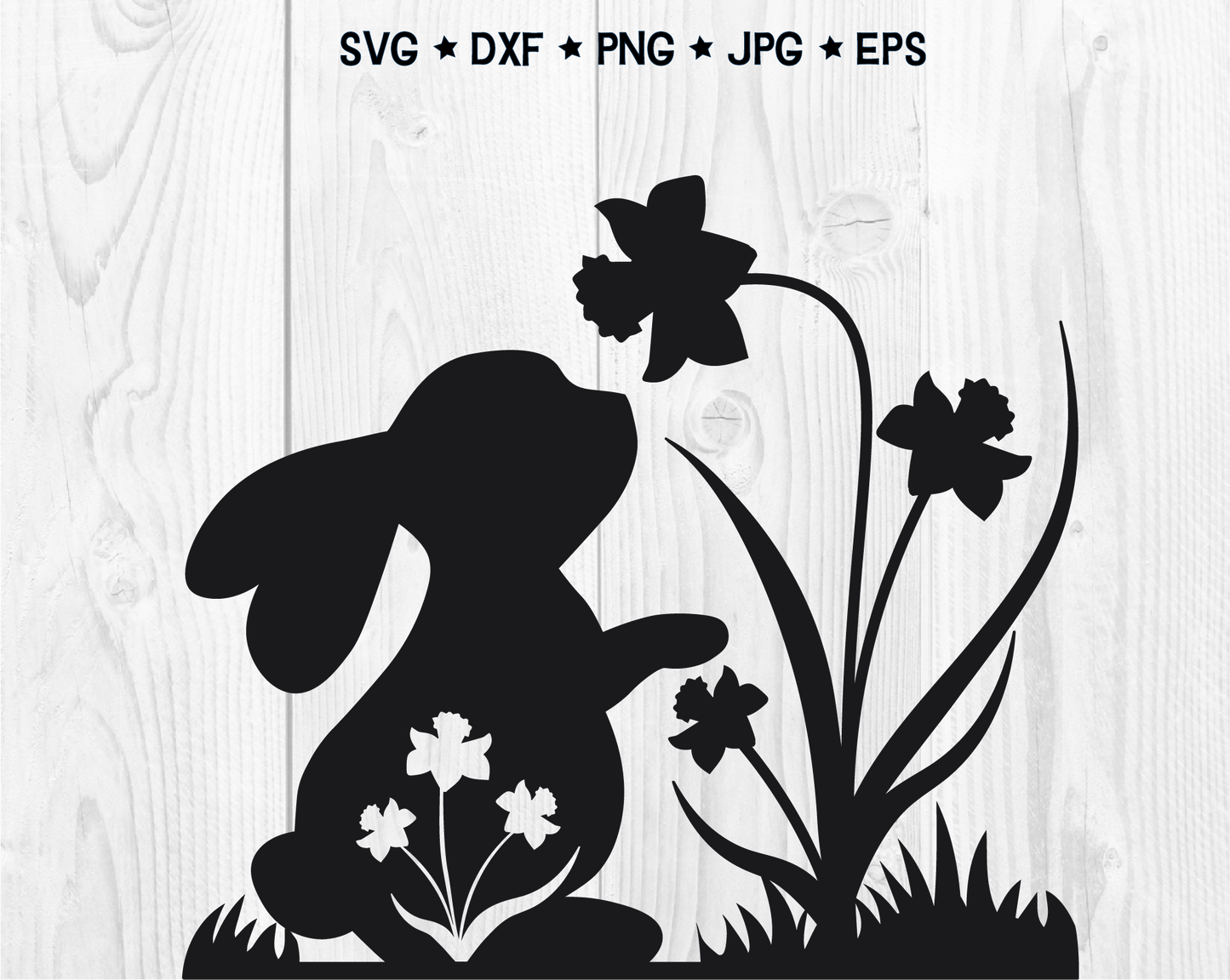 Bunny Silhouette Floral Cut Out SVG Cut File