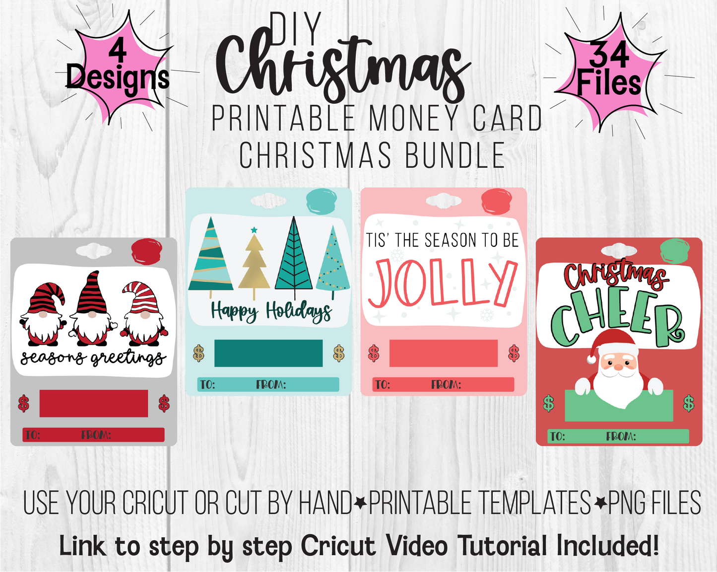 Printable Holiday Lip Balm Money Card Template Bundle