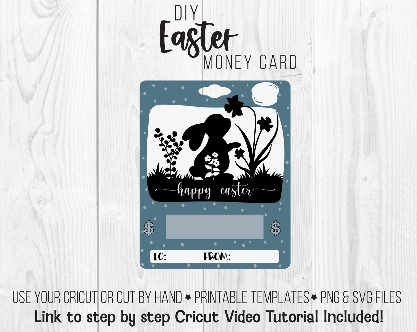 Printable Happy Easter Bunny Silhouette Lip Balm Money Card Template