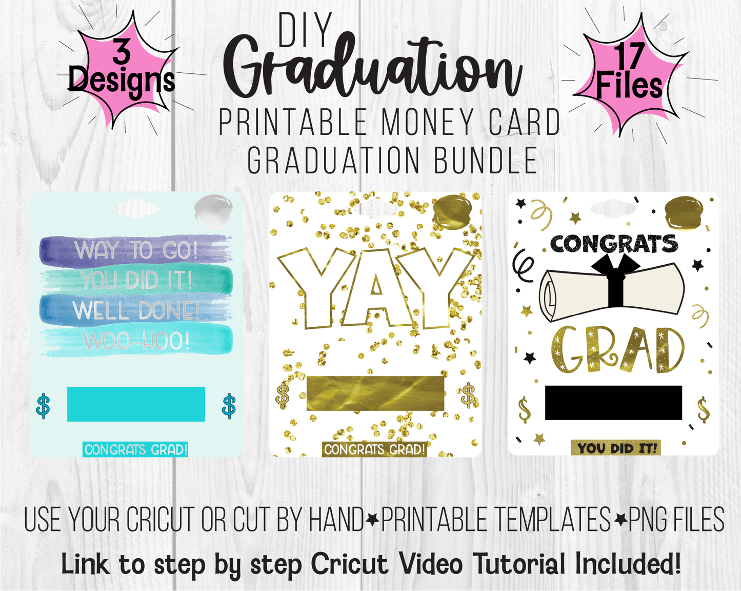 Printable Graduation Lip Balm Money Holder Card Template Bundle