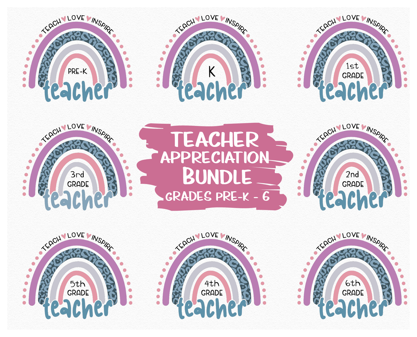 Teach Love Inspire Rainbow Bundle SVG Cut File Digital Download