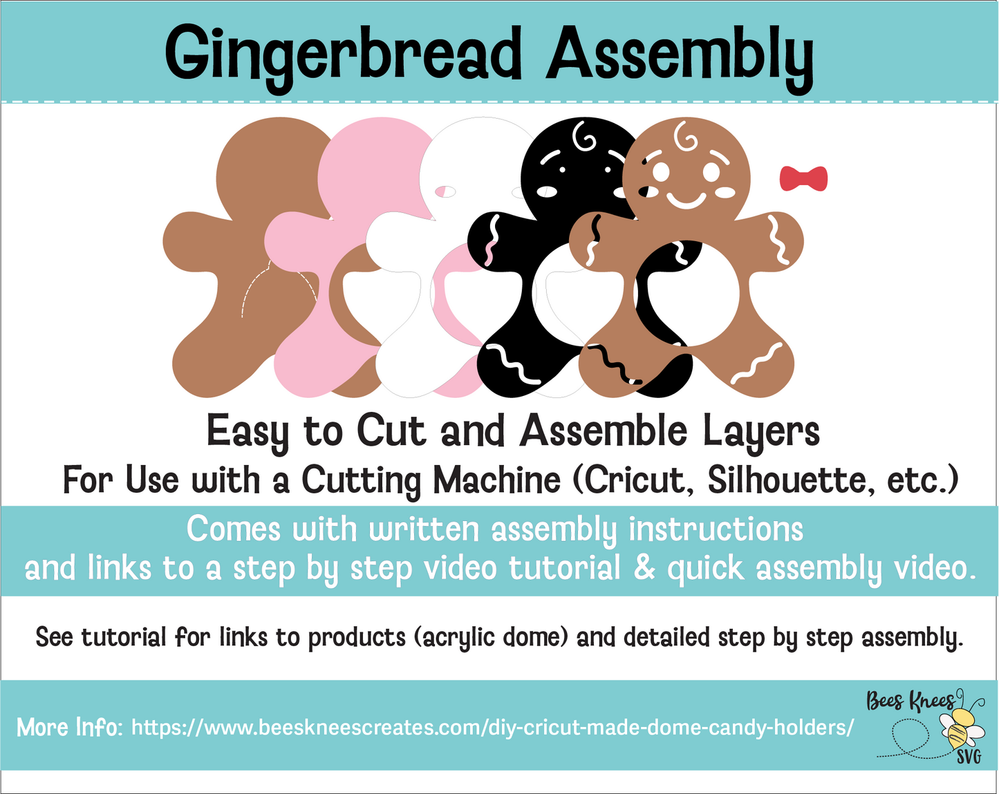 Gingerbread Trio Dome Candy Holder SVG File