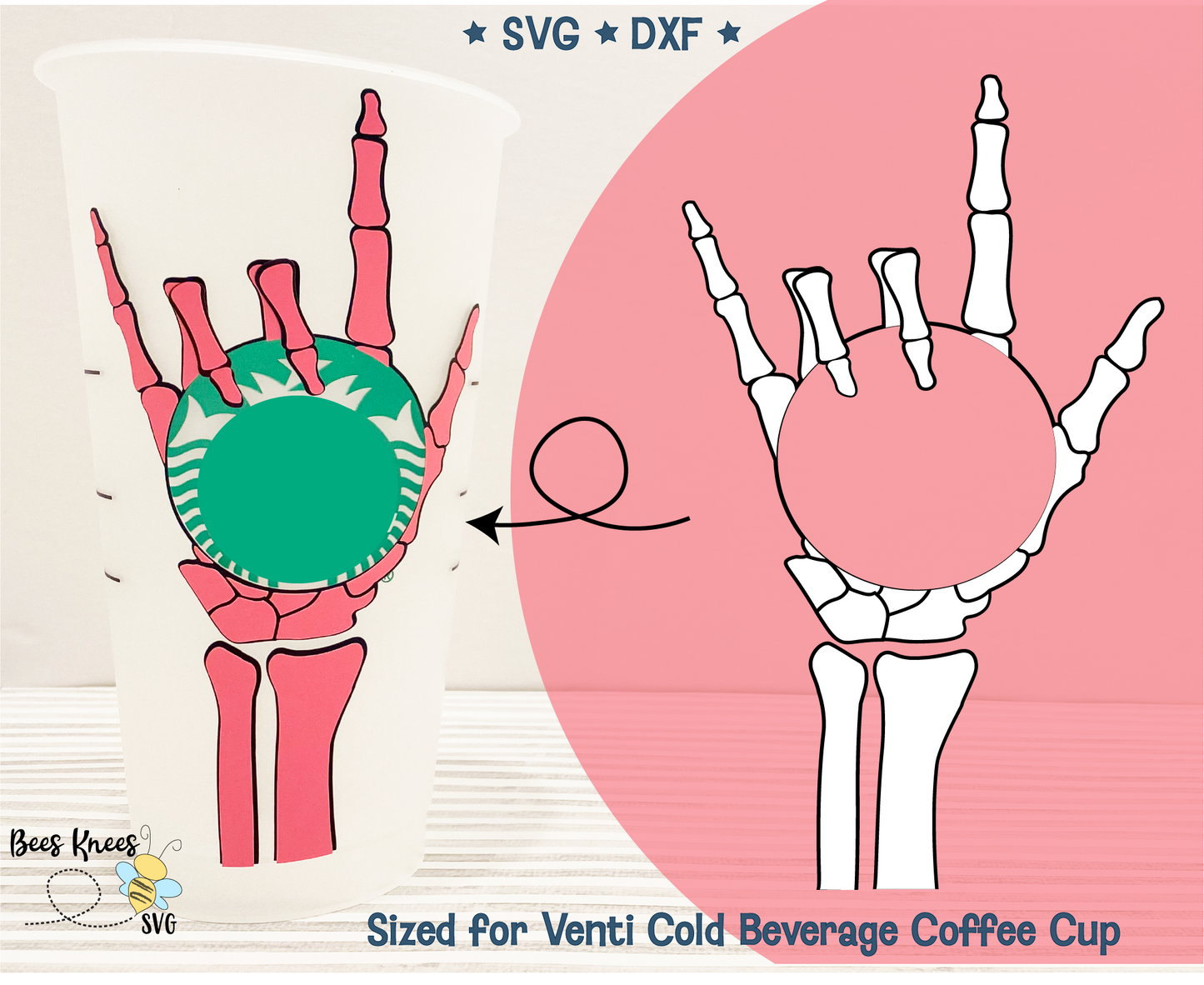 Skeleton Hand Love Sign Language Starbucks Cup SVG