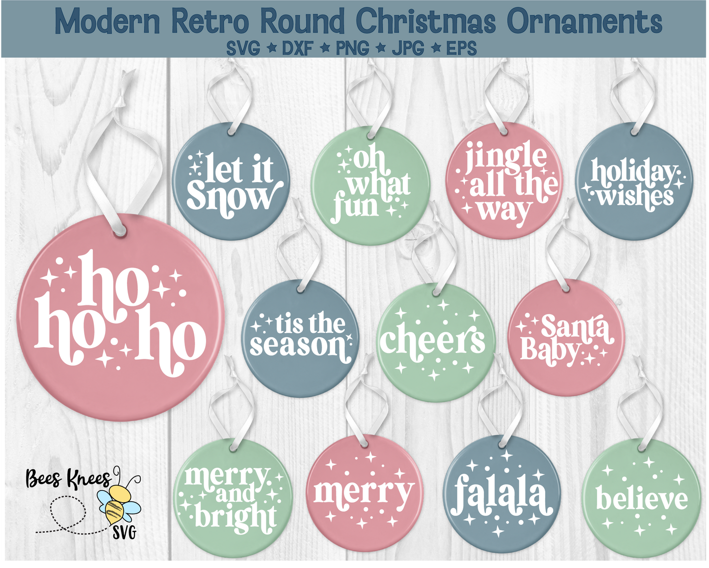 Round Modern Retro Christmas Ornament SVG File