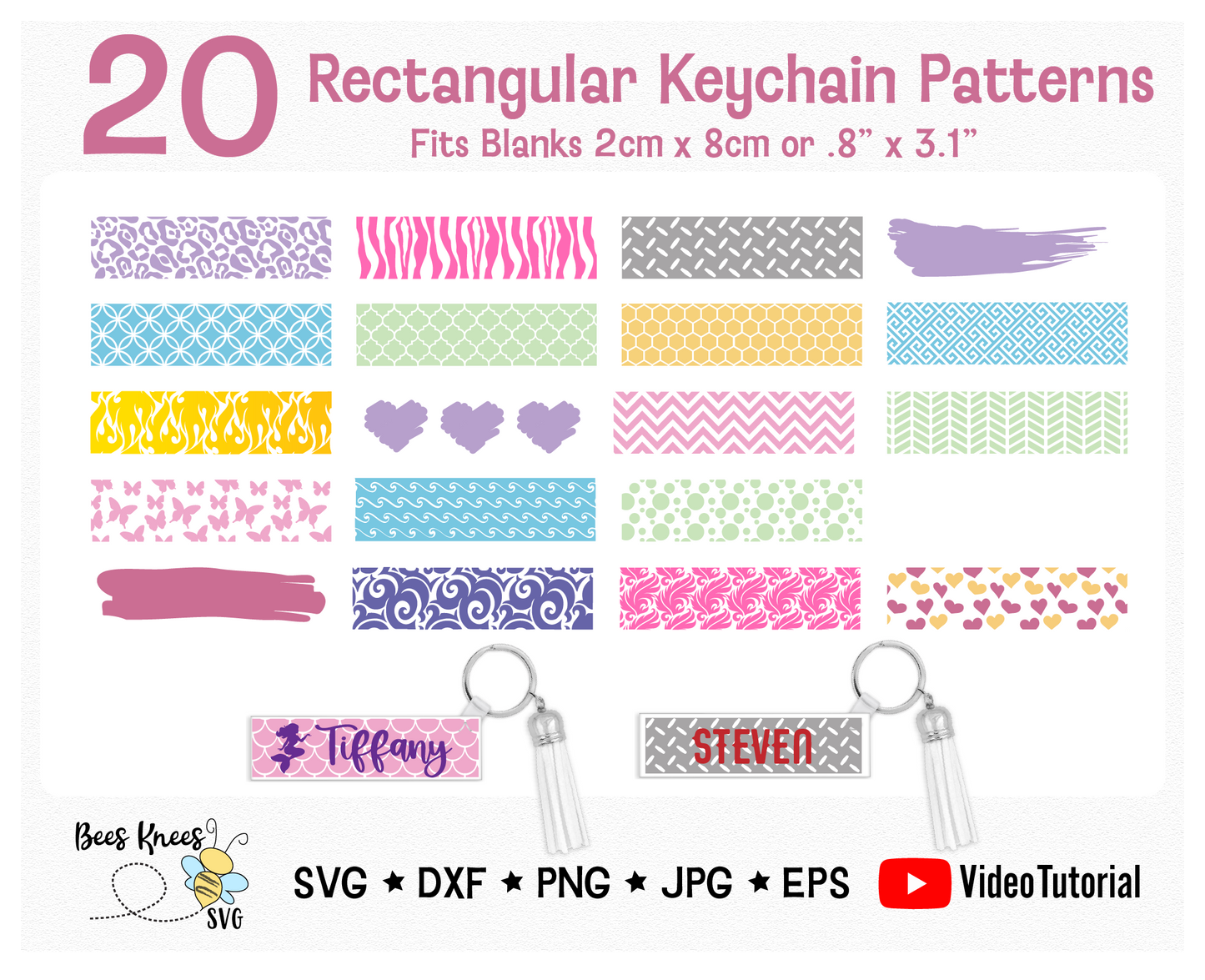 Rectangle Pattern Keychain 3.1" x .8" SVG Cut Files