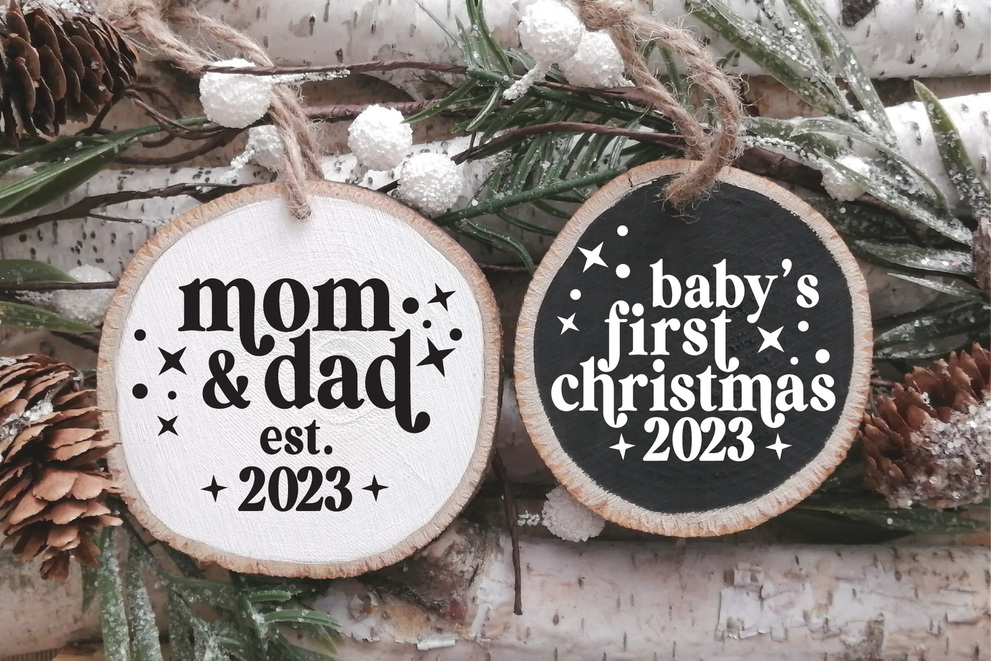 Round Modern Retro Christmas Ornament 2023 Firsts SVG File