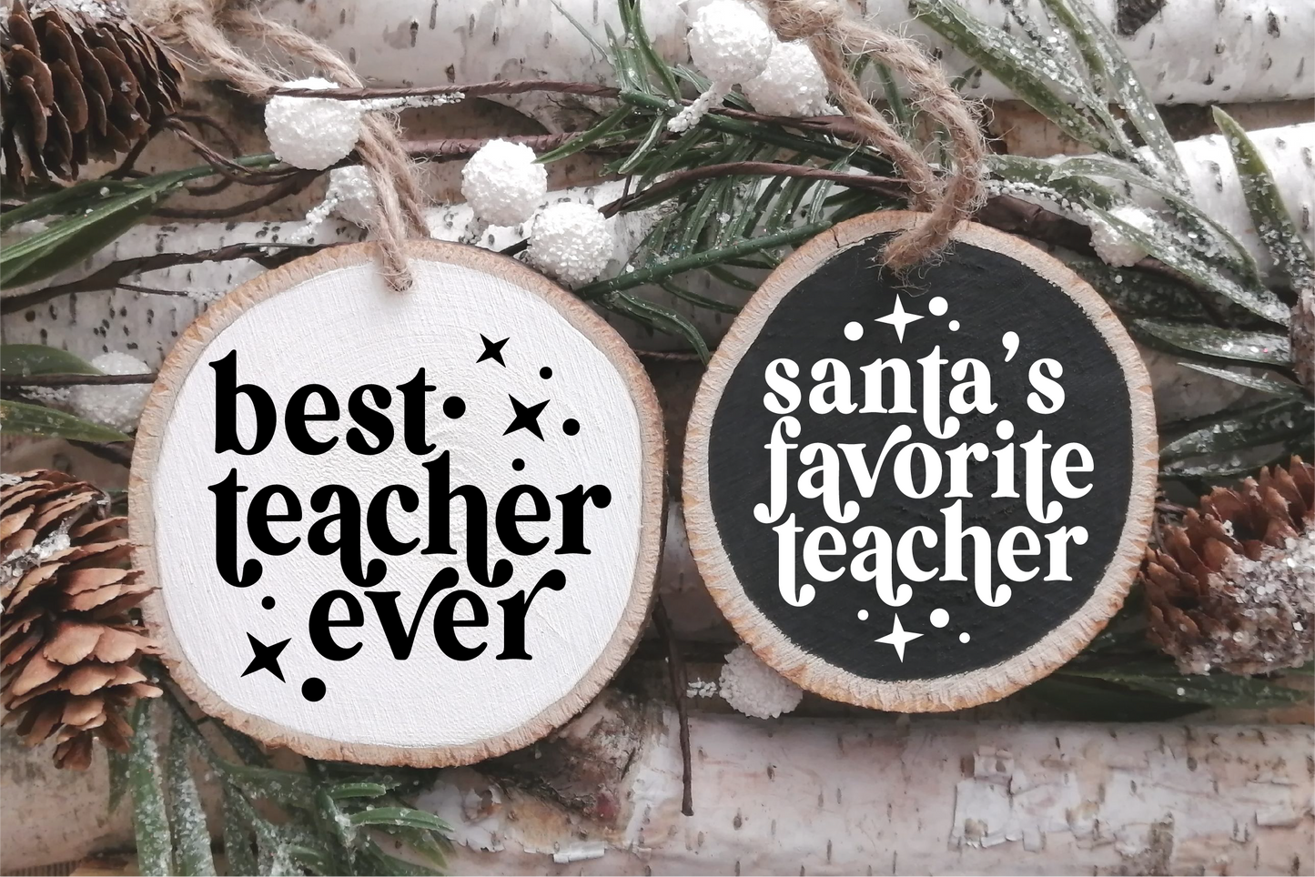 Round Modern Retro Christmas Teacher Ornaments SVG File